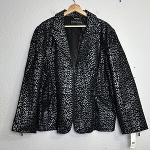 Pamela McCoy Leopard Print Jacket Womens Plus Size 3X Genuine Leather Collared
